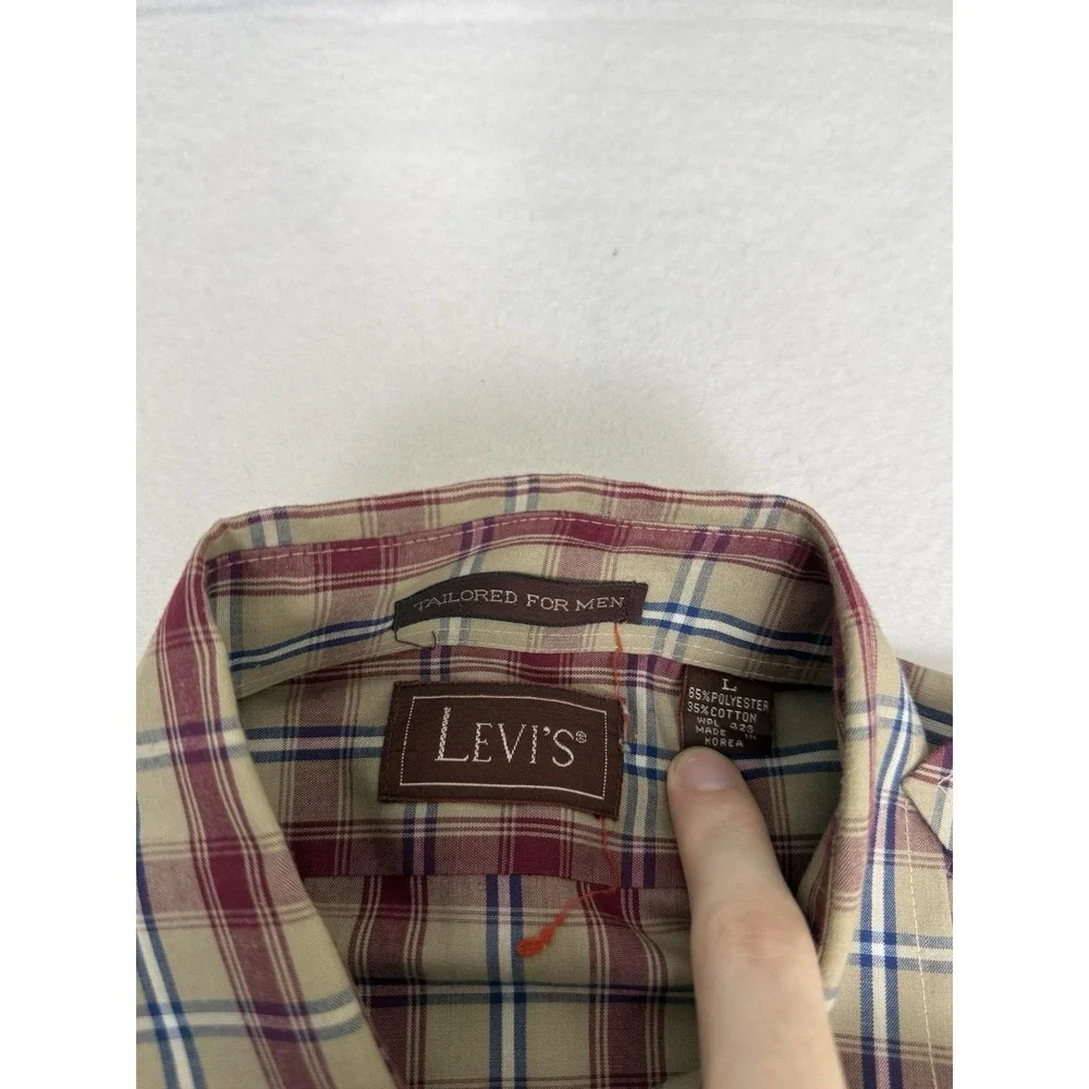 Vintage Levi's Tailored For Men Plaid Button Down Shirt Mens Large Made in Korea
